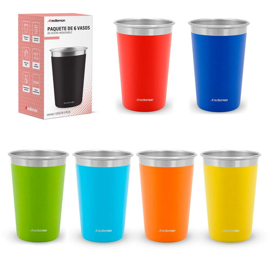 Set de 6 Vasos de Acero Inoxidable y Ecológicos (470 ml) Redlemon Technology México