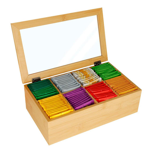 Caja Organizadora para Té 100% Madera de Bambú 8 Compartimentos - Redlemon