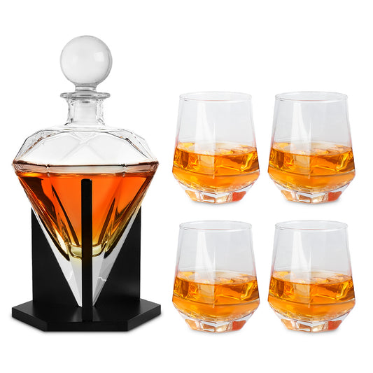Vasos de Vidrio para Whisky con Decantador de Cristal en Forma de Diamante