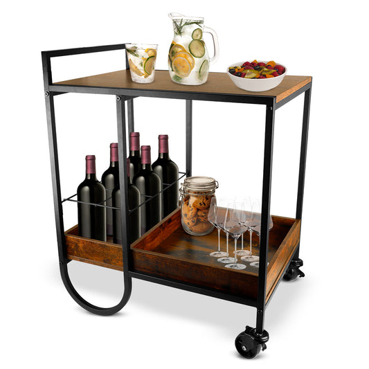 Carrito de Servicio para Bar Estilo Industrial de Acero y Madera