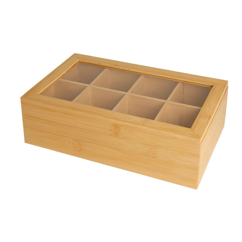 Caja Organizadora para Té 100% Madera de Bambú 8 Compartimentos - Redlemon