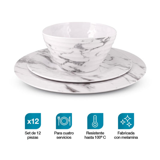 Vajilla de Melamina 12 Piezas Resiste Caídas 4 Personas Casa Litus Redlemon Technology México