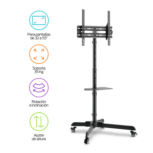 Soporte para TV Móvil con Ruedas (32” a 55" Pulg.) y Base para Laptop