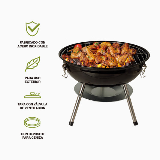 Asador de Carbón Parrilla Portátil 36 cm para Carne Asada