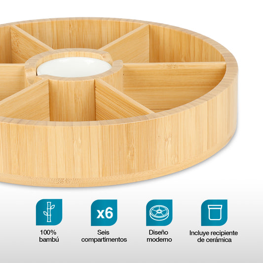 Botanero Giratorio de Bambú con Salsero de Cerámica