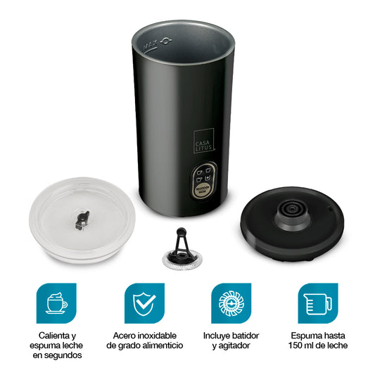 Espumador de Leche Eléctrico de Acero Inoxidable (350 ml) para Capuchino y más