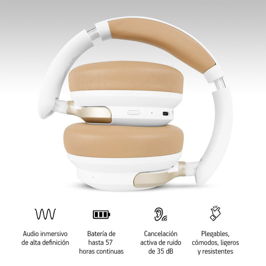 Audífonos Inalámbricos BT de Diadema con Cancelación Activa de Ruido Plegable