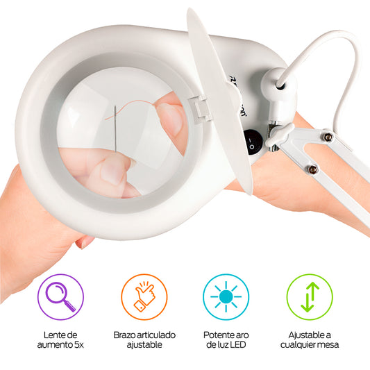 Lupa con Luz LED 5x para Escritorio con Brazo Articulado