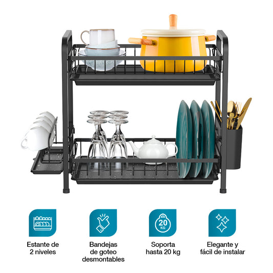 Escurridor de Trastes Premium de Acero Inoxidable 2 Niveles