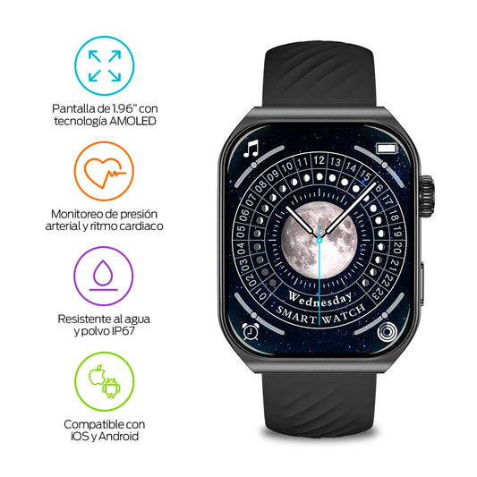 Smartwatch Pantalla Táctil AMOLED 1.96” con Funciones de Salud IP67