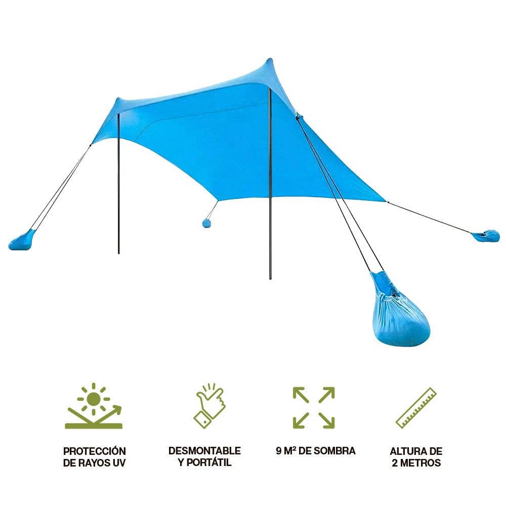 Toldo para Playa Portátil Carpa con Protección UV Resistente al Viento - Redlemon