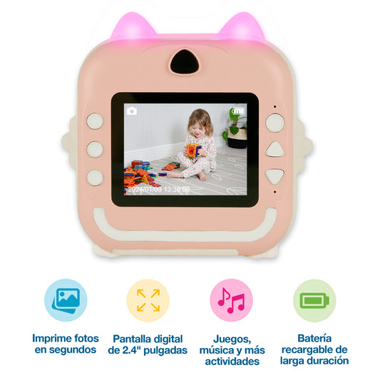 Cámara Fotográfica Digital para Niños con Impresión Instantánea de Fotos