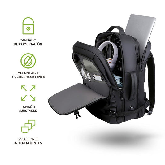 Mochila de Viaje para Laptop Expandible Impermeable Antirrobo - Redlemon