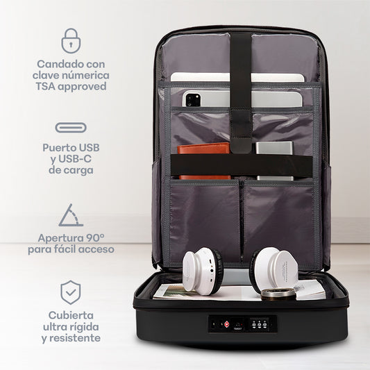 Mochila para Laptop 15.6” Antirrobo Ejecutiva con Cubierta Rígida y Candado