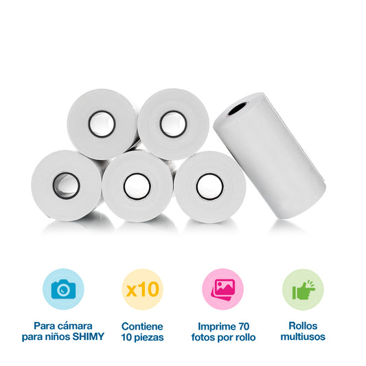 10 Rollos de Papel Térmico para Cámara Digital Shimy SKU 84132 (57mm)