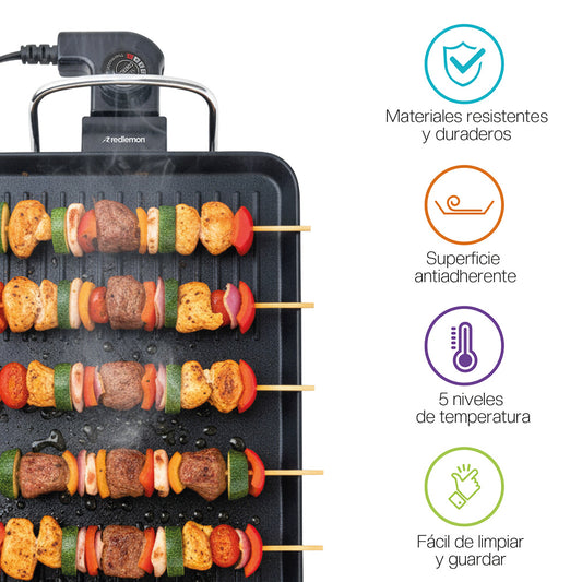 Parrilla Eléctrica para Cocinar con Superficie Antiadherente Extra Grande (46x23cm)
