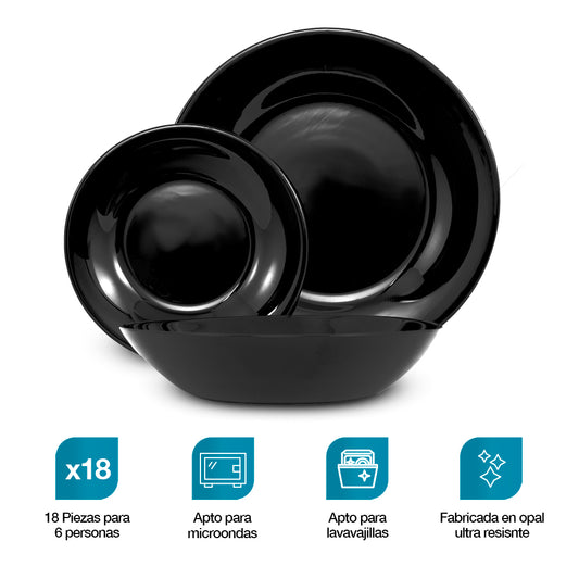 Vajilla de Opal 6 Personas (18 Pz.) Platos Ultra Resistentes