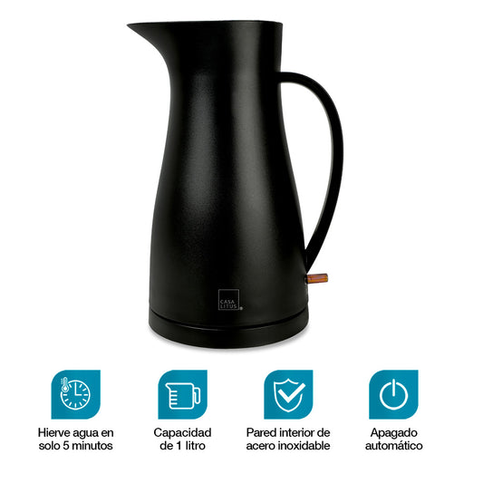 Tetera Eléctrica Hervidor de Agua Interior de Acero Inoxidable 1 Litro