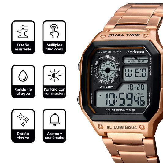 Reloj Digital Clásico con Correa de Metal Mod. 1335 Redlemon Technology México
