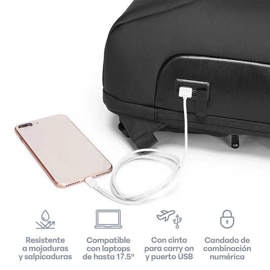 Mochila para Laptop 17.5” Antirrobo Impermeable para Viaje