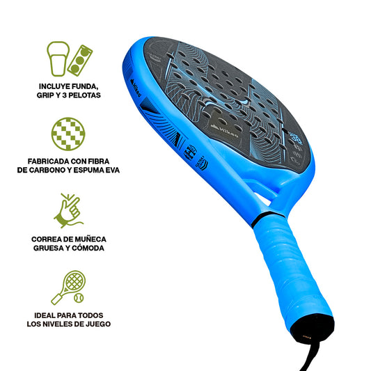 Pala de Pádel Premium con Funda, Pelotas y Grip, Raqueta para todos los Niveles