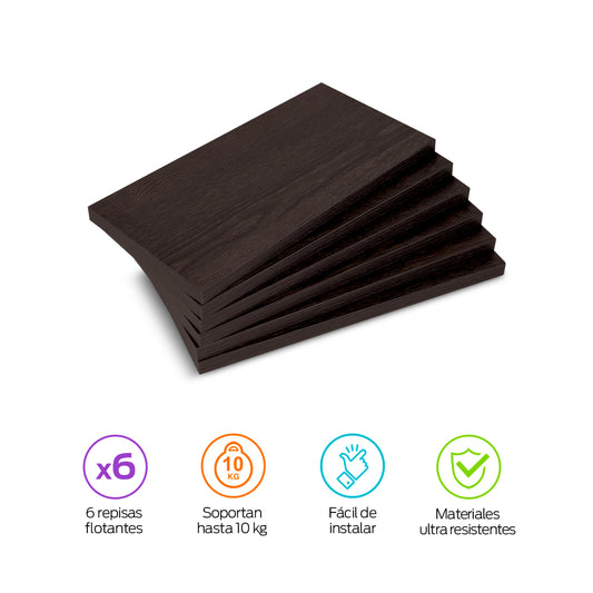 Repisas Flotantes de Madera 6 Piezas de 30x15 cm Redlemon Technology México