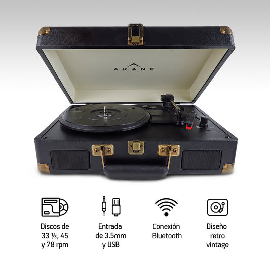 Tocadiscos Vinilo Bluetooth Portátil con Bocinas Estéreo Tornamesa 3 Velocidades