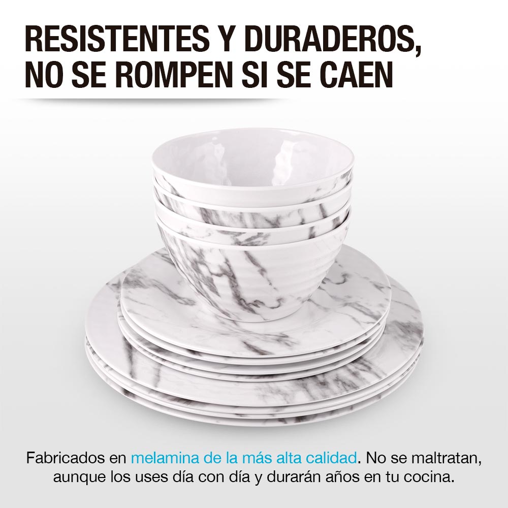 Vajilla de Melamina 12 Piezas Resiste Caídas 4 Personas Casa Litus Redlemon Technology México