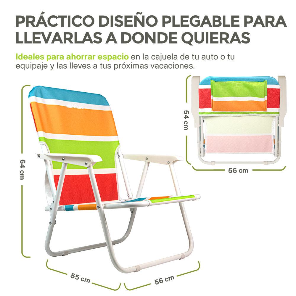 Silla Plegable Para Playa Portátil con Reposabrazos (2 Piezas) - Redlemon