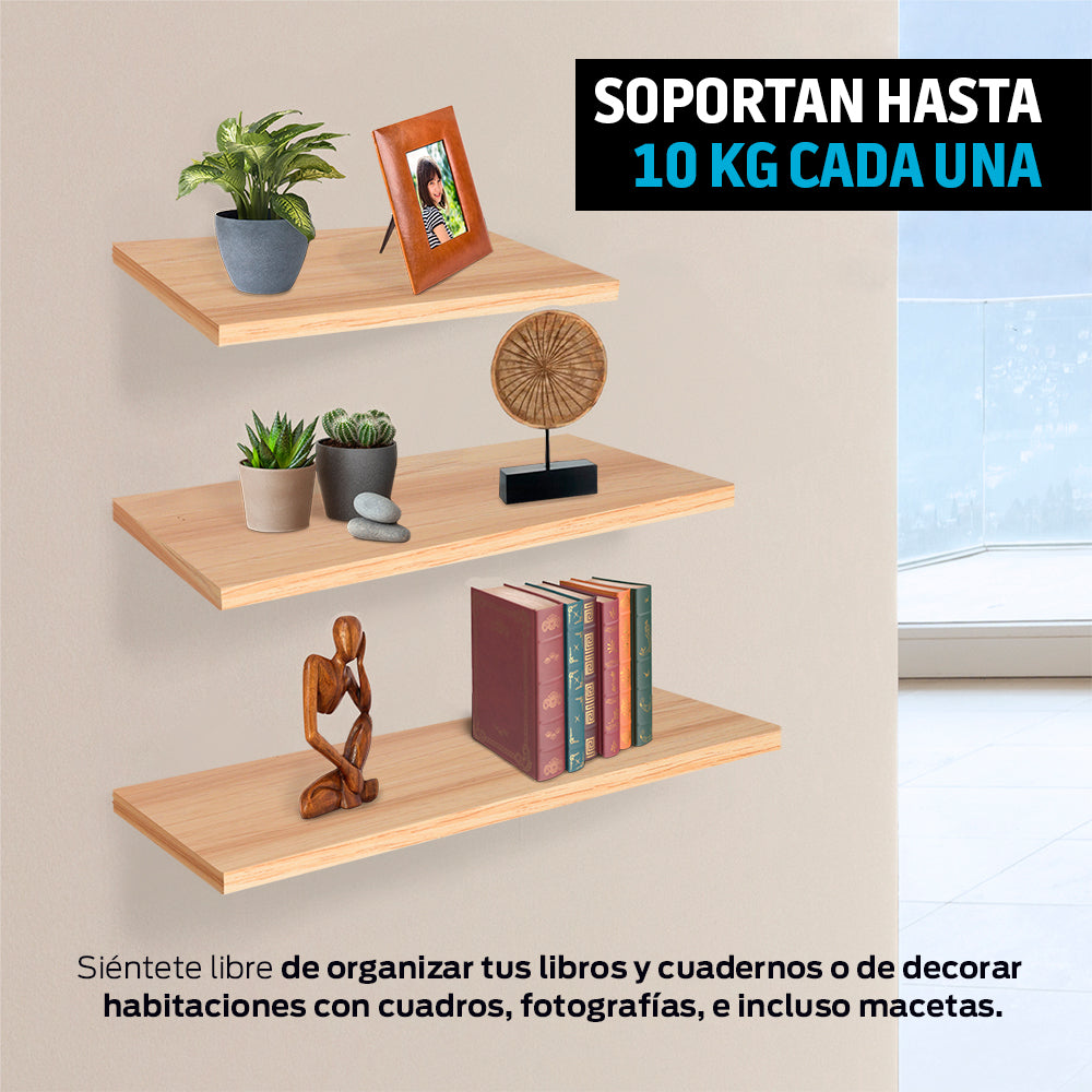 Repisas Flotantes Madera 3 Pz 30x15, 40x15 y 50x15 cm Redlemon Technology México