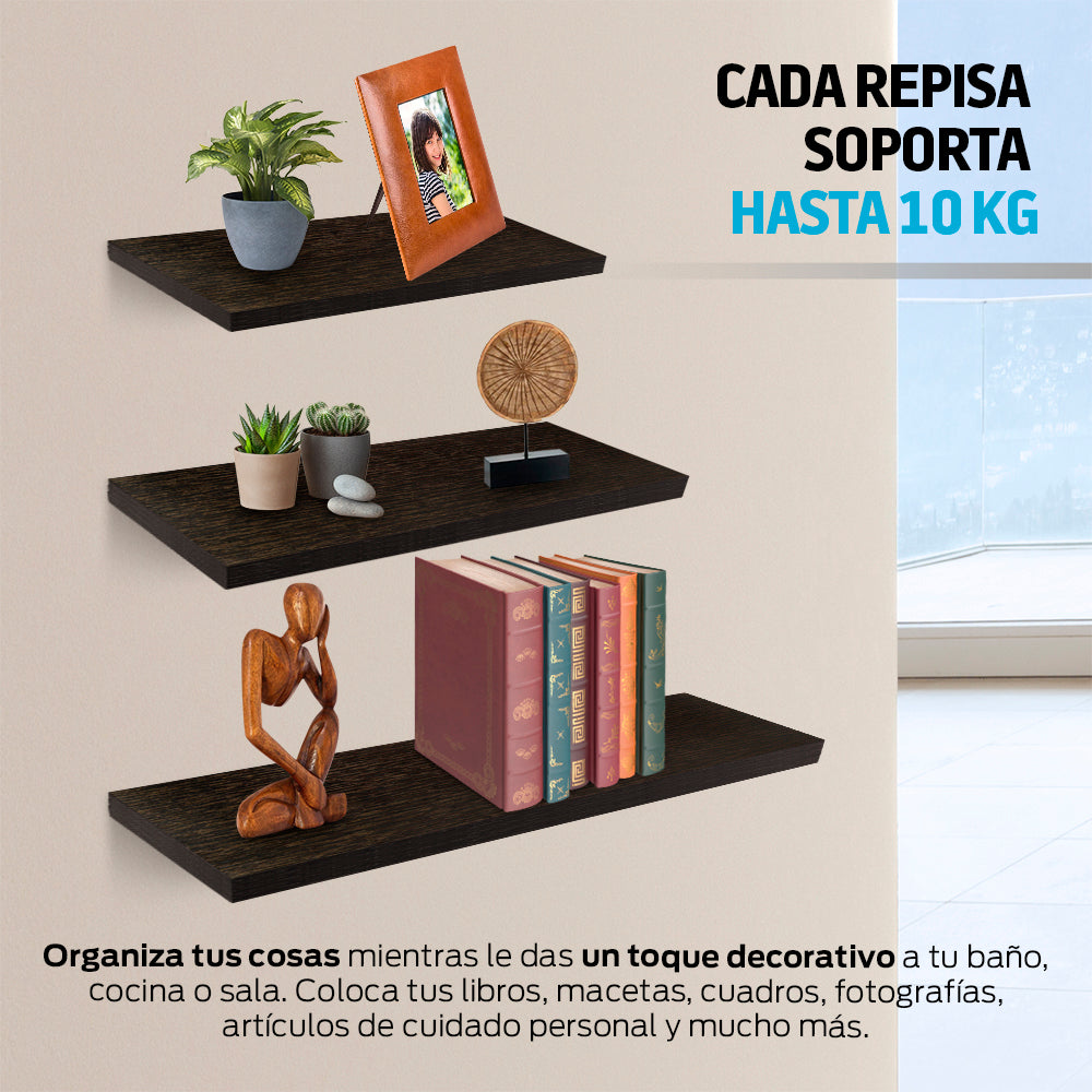 Repisas Flotantes Madera 3 Pz 30x15, 40x15 y 50x15 cm Redlemon Technology México