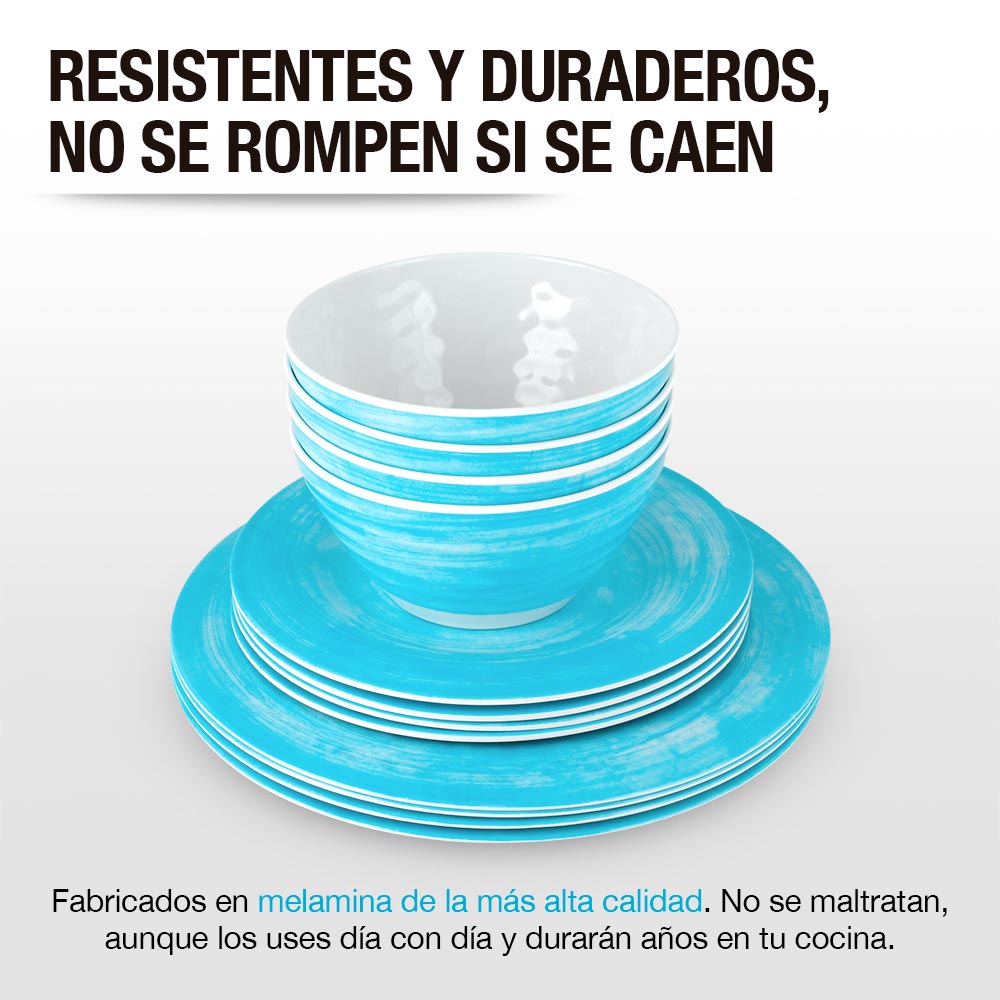 Vajilla de Melamina 12 Piezas Resiste Caídas 4 Personas Casa Litus Redlemon Technology México