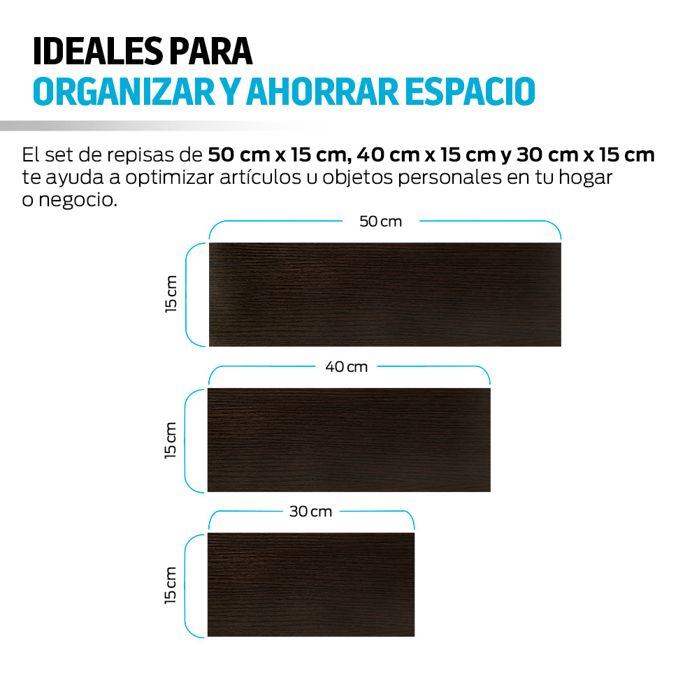 Repisas Flotantes Madera 3 Pz 30x15, 40x15 y 50x15 cm Redlemon Technology México
