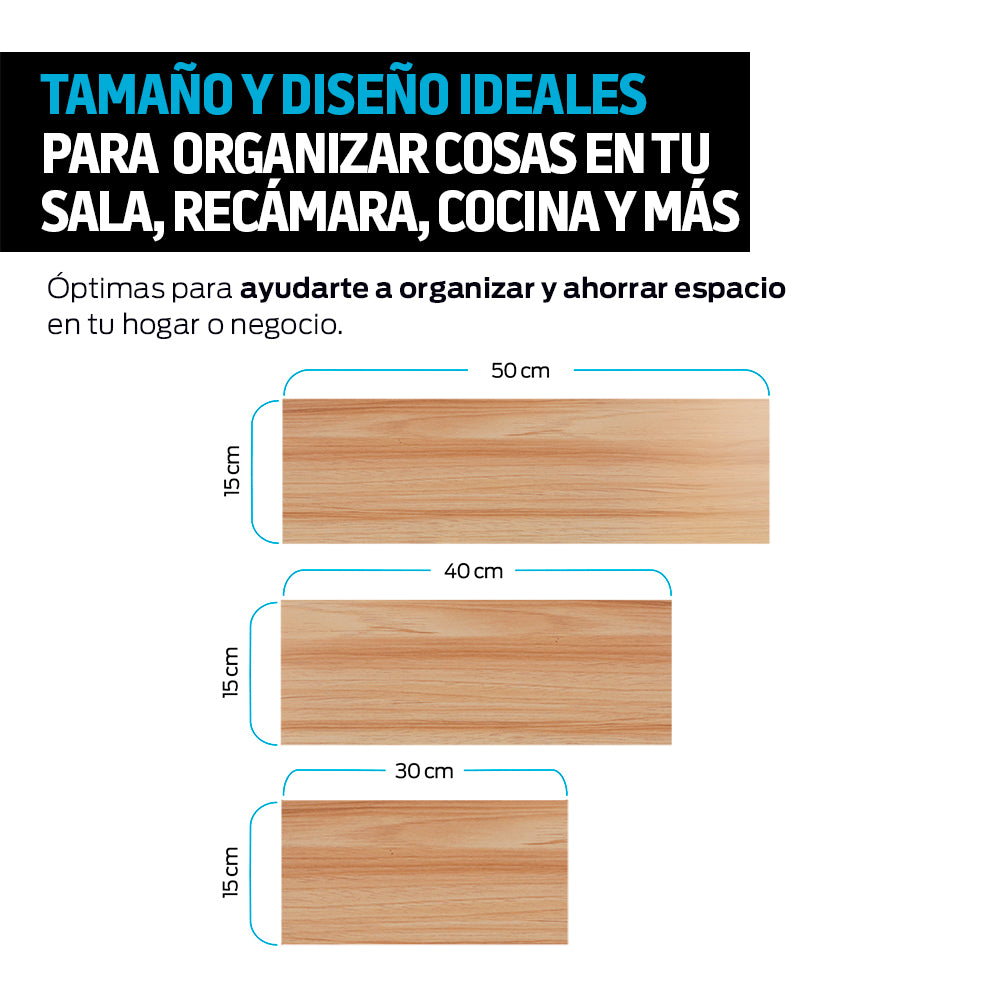 Repisas Flotantes Madera 3 Pz 30x15, 40x15 y 50x15 cm Redlemon Technology México