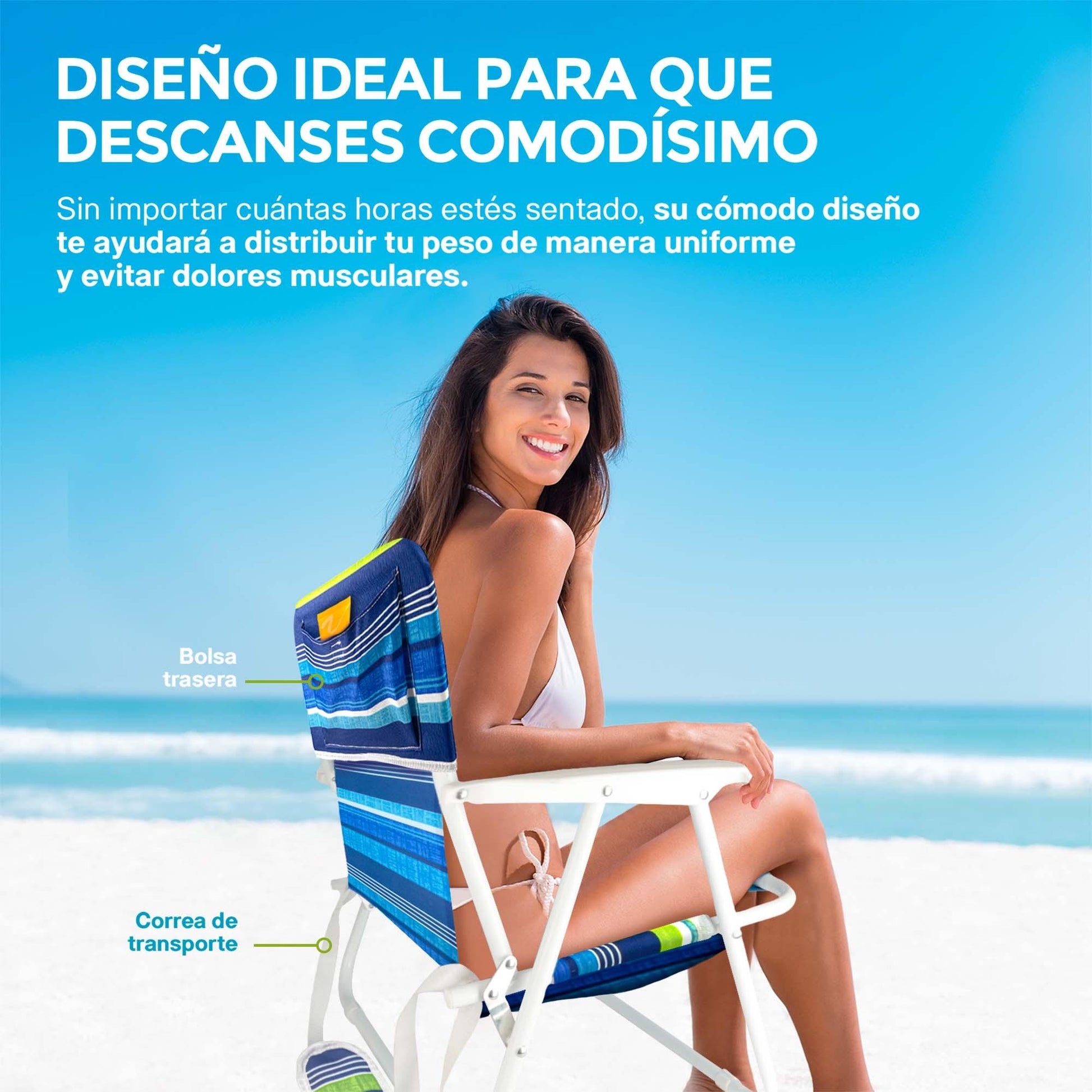 Silla Plegable Para Playa Portátil con Reposabrazos (2 Piezas) - Redlemon