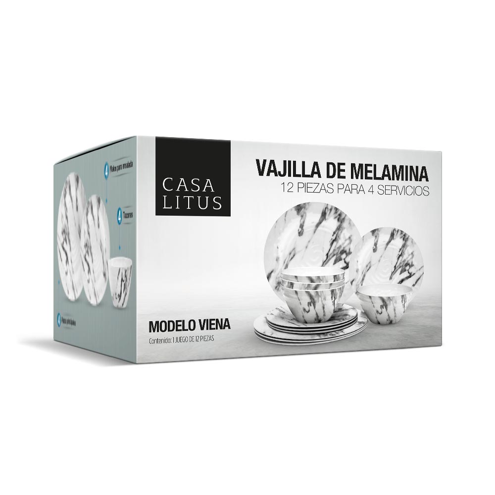 Vajilla de Melamina 12 Piezas Resiste Caídas 4 Personas Casa Litus Redlemon Technology México