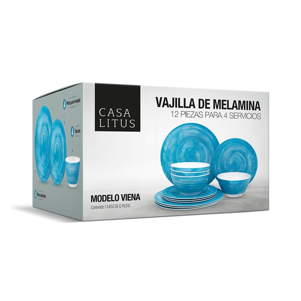 Vajilla de Melamina 12 Piezas Resiste Caídas 4 Personas Casa Litus Redlemon Technology México