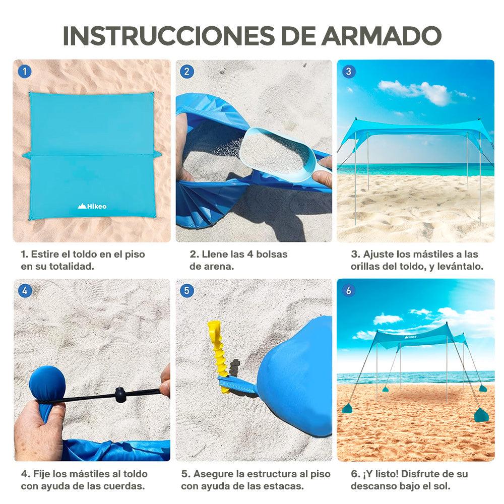 Toldo para Playa Portátil Carpa con Protección UV Resistente al Viento - Redlemon