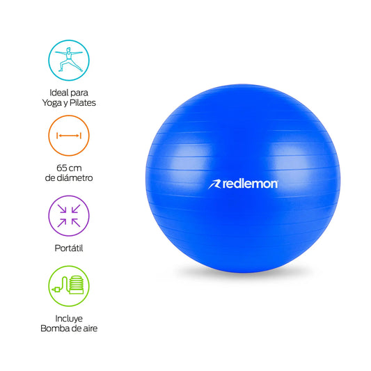 Pelota Pilates Yoga Fitness 65 Cm Con Bomba de Aire Redlemon Technology México