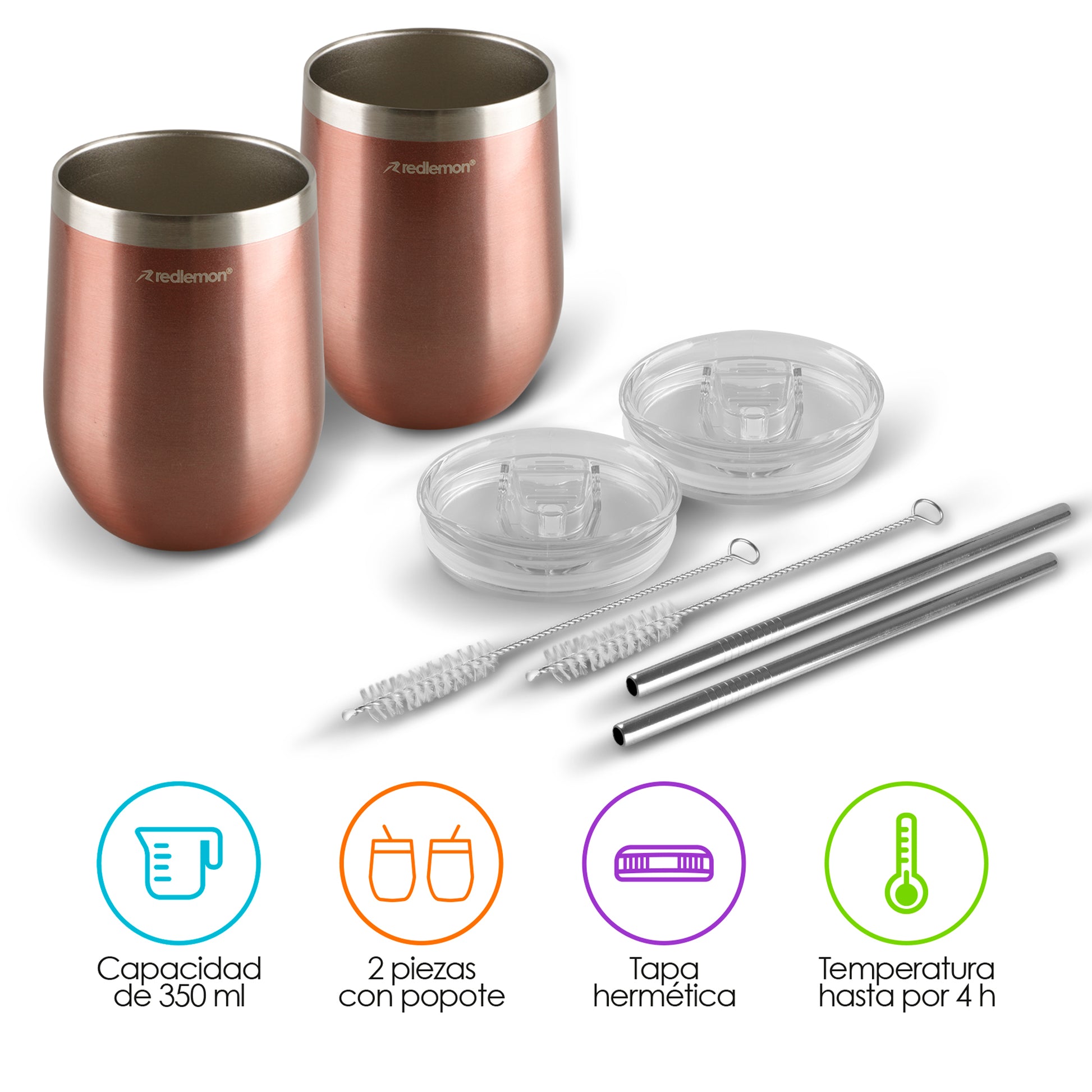 Vaso Térmico para Café y Vino Acero Inoxidable 2 Piezas Redlemon Technology México