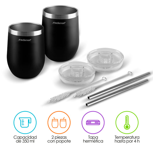 Vaso Térmico para Café y Vino Acero Inoxidable 2 Piezas Redlemon Technology México