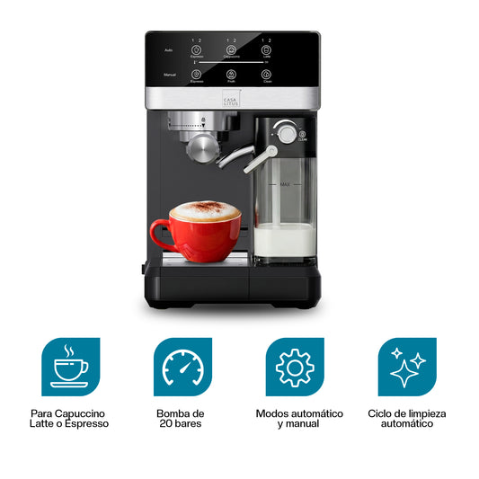 Cafetera para Espresso, Capuchino y Latte Automática con Espumador de Leche