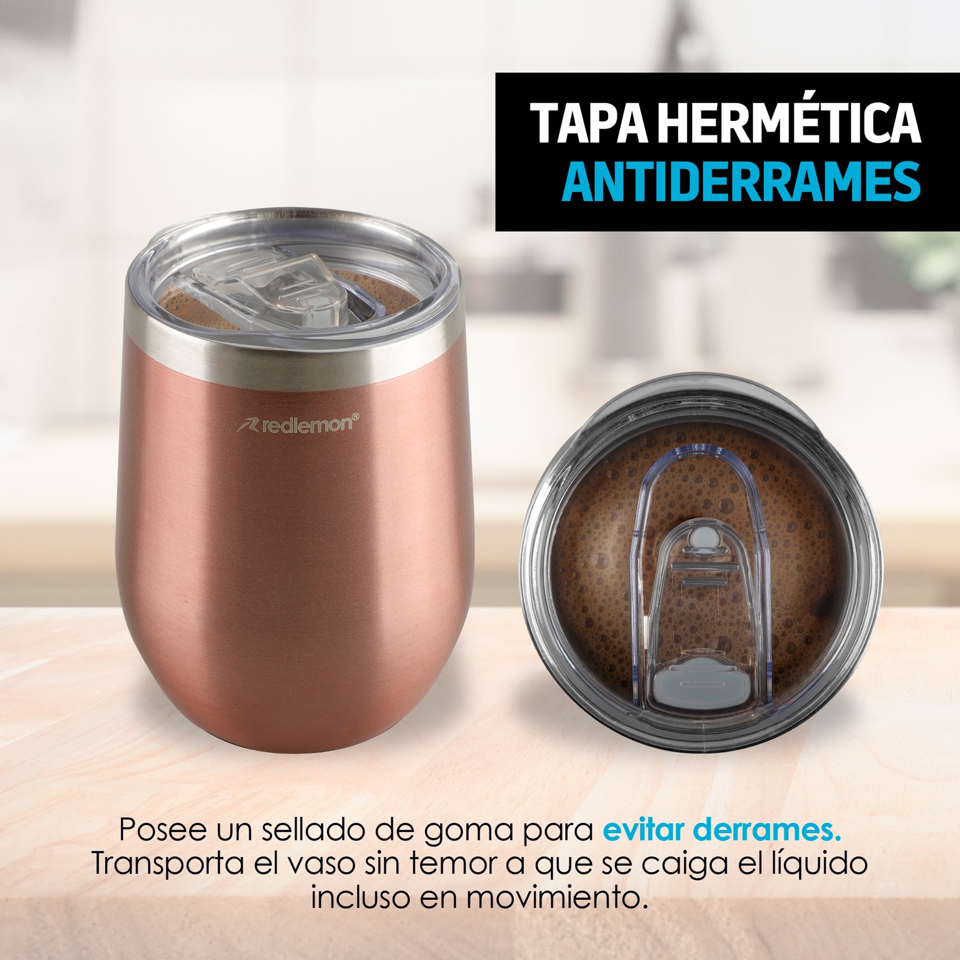 Vaso Térmico para Café y Vino Acero Inoxidable 2 Piezas Redlemon Technology México