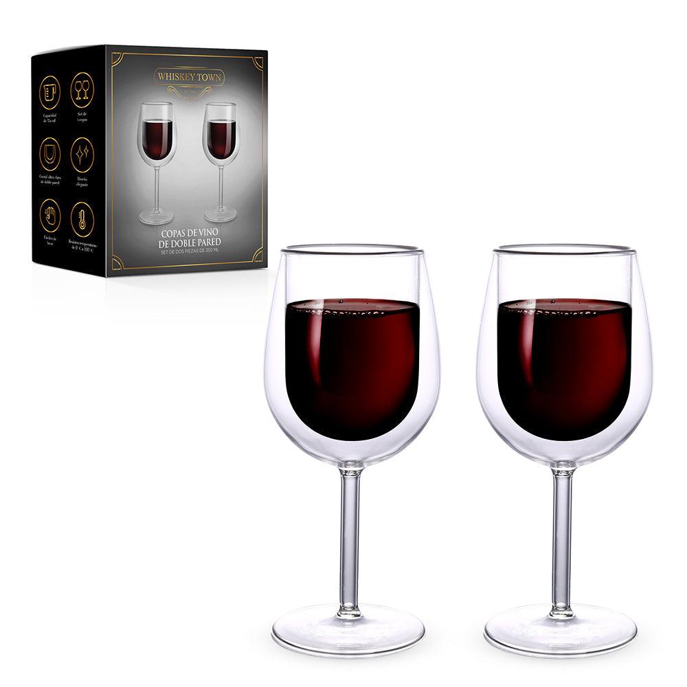 2 Copas de Vino de Vidrio con Doble Pared de Cristal 350 ml - Redlemon