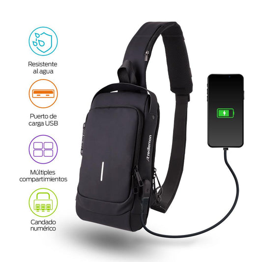 Mochila Antirrobo Mini Impermeable Crossbody con Puerto USB - Redlemon