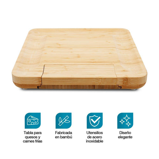 Tabla para Quesos y Carnes Frías de Bambú con Accesorios - Redlemon