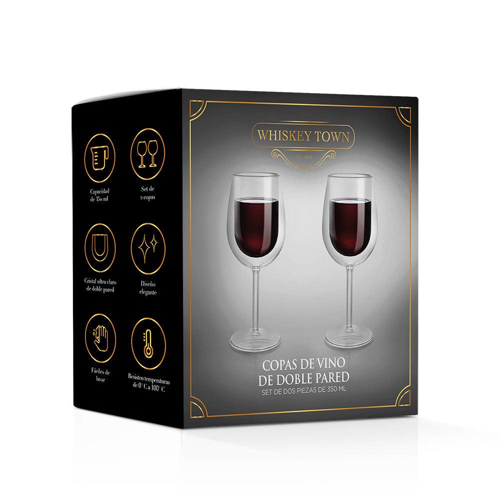 2 Copas de Vino de Vidrio con Doble Pared de Cristal 350 ml - Redlemon
