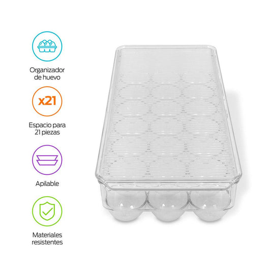 Organizador de Huevos para Refrigerador con Tapa 21 Huevos - Redlemon