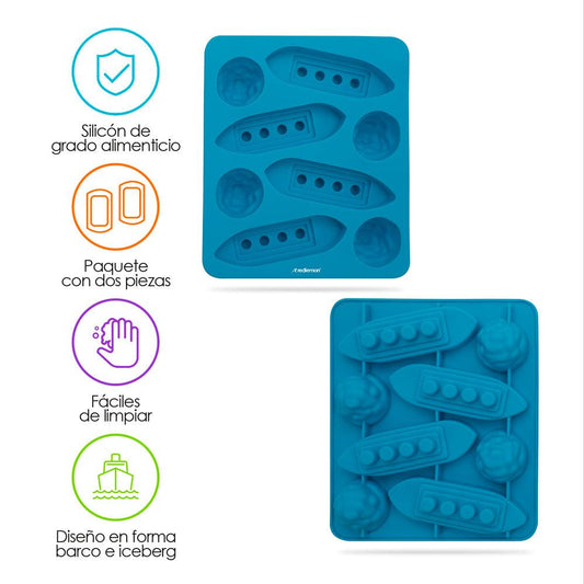 Moldes para Hielos de Silicón en Forma de Barco e Iceberg 2pz - Redlemon
