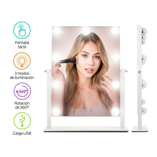 Espejo con Luz LED para Maquillaje Extra Grande tipo Hollywood - Redlemon